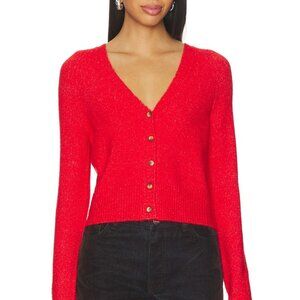 Free People School Girl Cardigan in Cherry Pop Melange Knit V-Neck Size XS